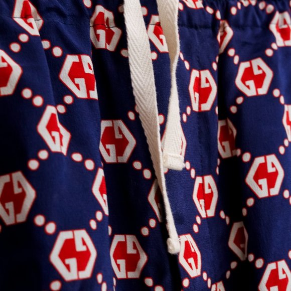 Gucci Navy and Red Monogram Silk Shorts - Picture 8 of 16